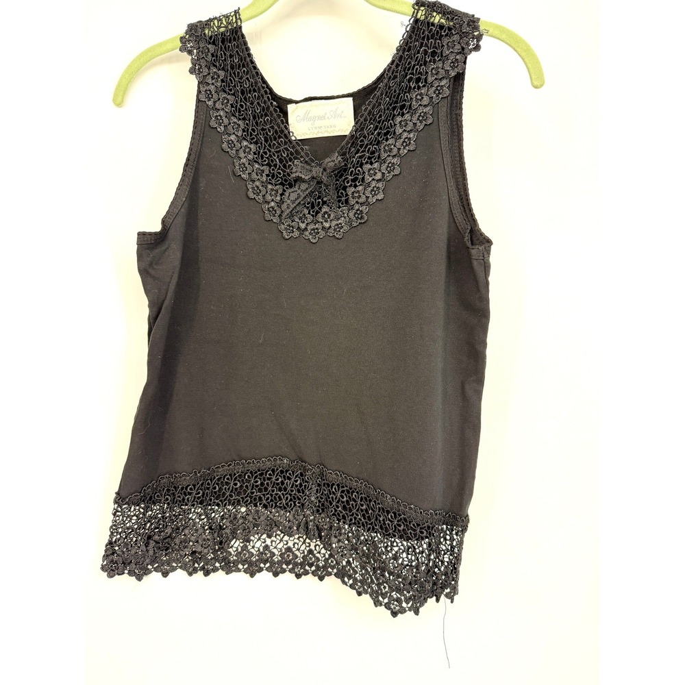 Y2K Black Lace Floral Crochet‎ Cami Tank Ribbed Stretch Top Grunge Fairycore 90s